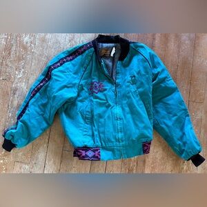 David James Turquoise Embroidered Western Zip Jacket